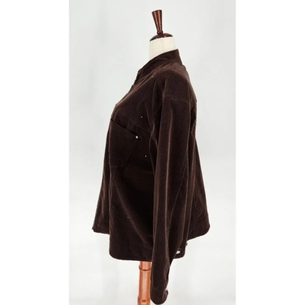 Quacker Factory Corduroy Jacket‎ Womens 2X Brown Rhinestone Mock Neck Zip